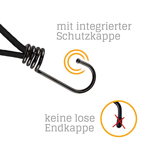 25/50 St. Spanngummi mit Haken TÜV zertifiziert, (gummiert, schwarz 80/130/150/180 mm) für Planen, Netze, Banner.