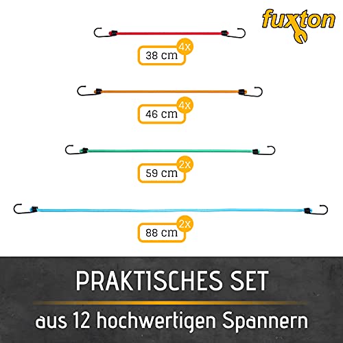 12er Set Fahrradspanngurt mit Haken, 4 Längen (38/46/59/88 cm) und Farben