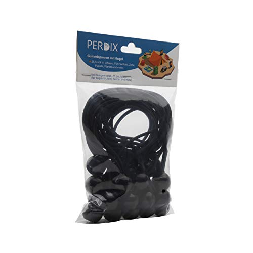 perdix 25 Stk Spanngummi mit Kugel 19 cm schwarz, für Banner, Planen, Zelte
