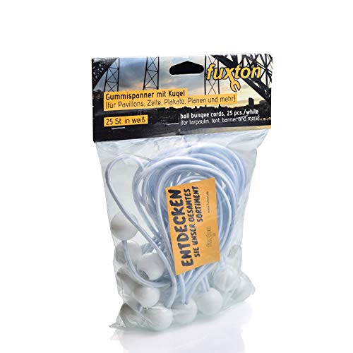 25/50 St. Spanngummi mit Kugel (weiß, 195 mm, TÜV zertifiziert) für Pavillons, Planen, Plakate.