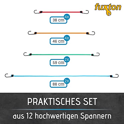 12er Set Spanngurt mit Haken, 4 Längen (38/46/59/88 cm) und Farben