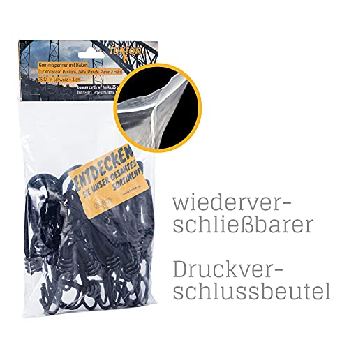 25/50 St. Spanngummi mit Haken TÜV zertifiziert, (gummiert, schwarz 80/130/150/180 mm) für Planen, Netze, Banner.