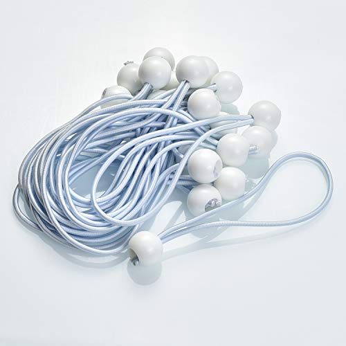 25/50 St. Spanngummi mit Kugel (weiß, 195 mm, TÜV zertifiziert) für Pavillons, Planen, Plakate.