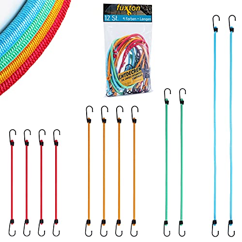 12er Set Spanngurt mit Haken, 4 Längen (38/46/59/88 cm) und Farben