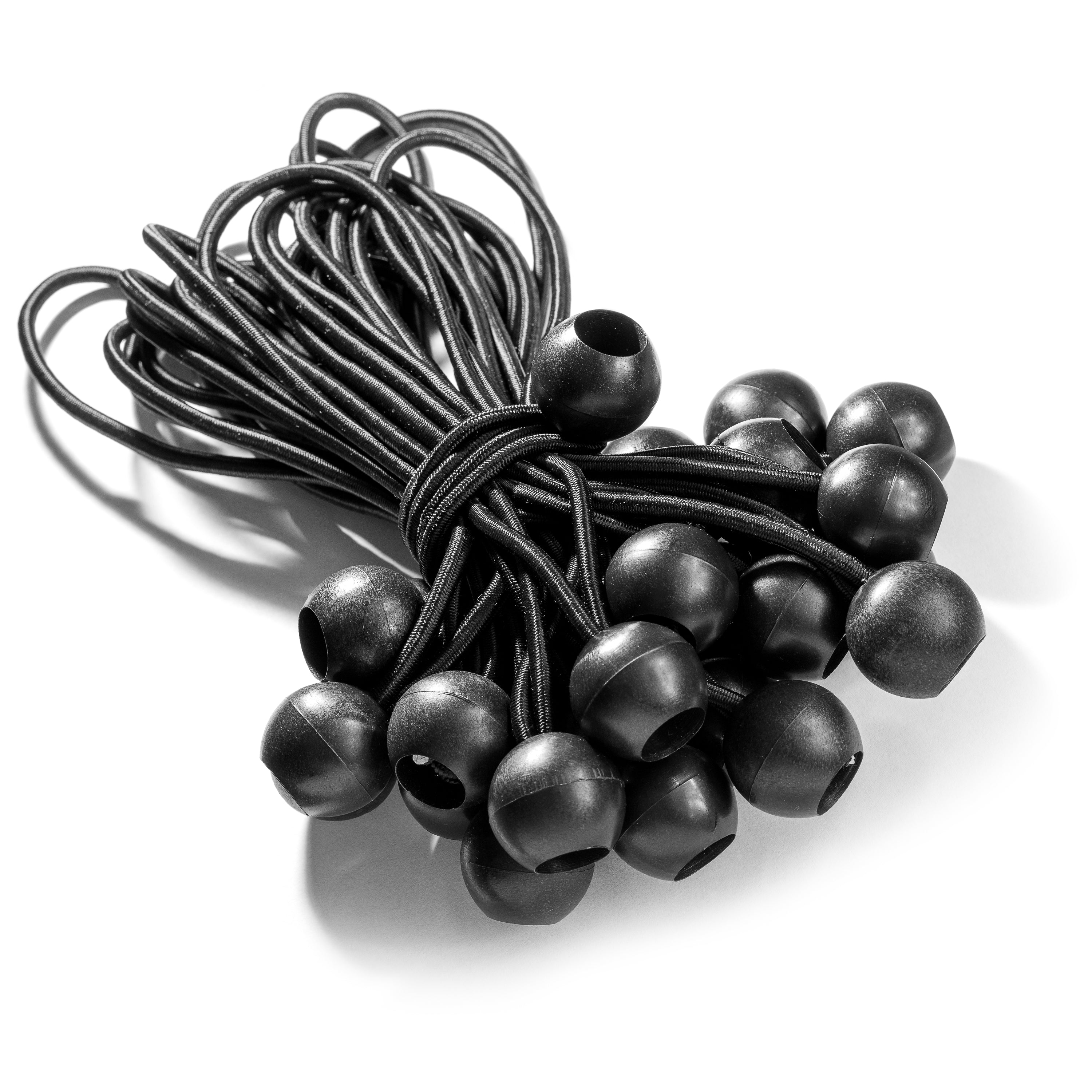 25/50 St. Spanngummi mit Kugel (schwarz, 195 mm, TÜV zertifiziert), für Zelte, Planen, Plakate.
