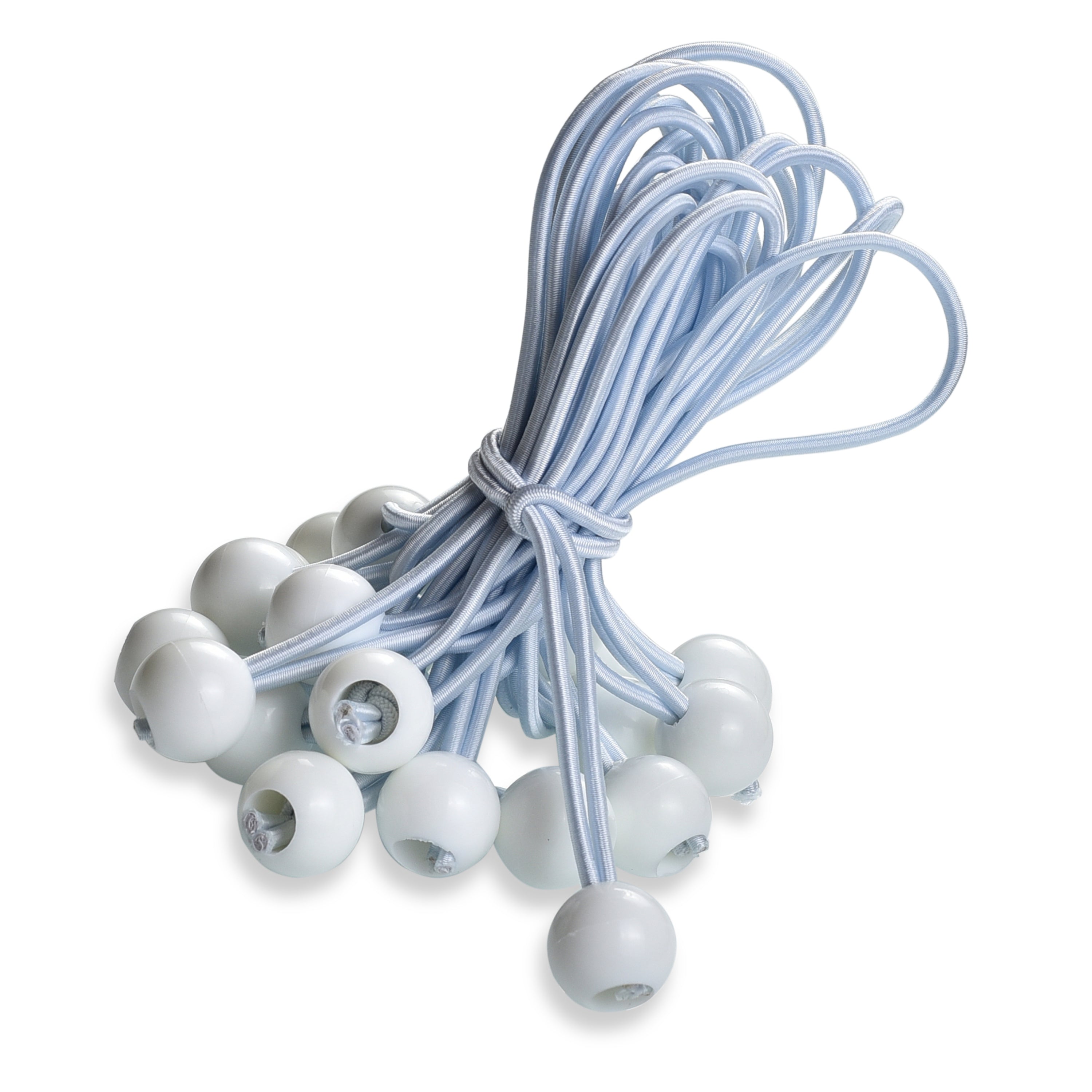 25/50 St. Spanngummi mit Kugel (weiß, 195 mm, TÜV zertifiziert) für Pavillons, Planen, Plakate.