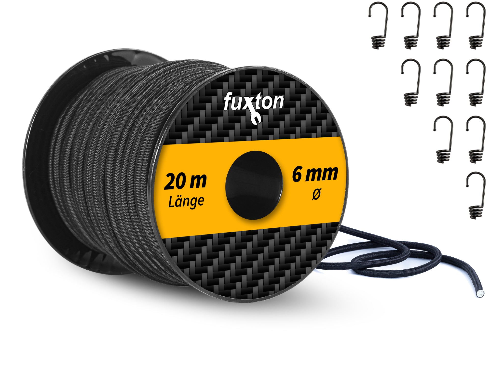 Gummiseile, 10/20 m, 4/5/6/8 mm, schwarz